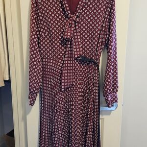 Red and White Long Sleeve Sundress with Bishop Sleeves